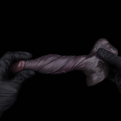 Bulbous Black Dildo | Dual-Layer Platinum Silicone Realistic Cock with Swollen Glans, Prominent Vein Texture & Extra-Wide Suction Cup — Deep Purple-Black for G-Spot & Cervix Play