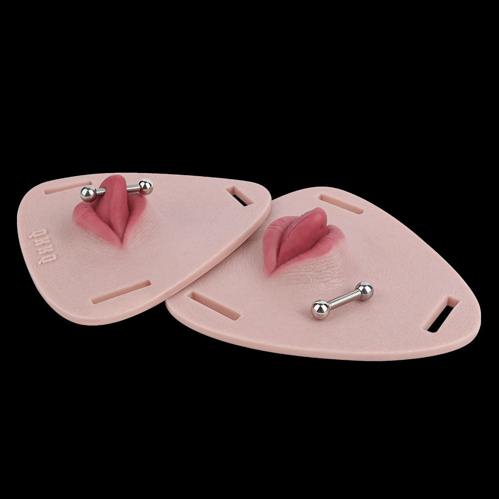 Tongue Stud Chest Harness — 3D Sculpted BDSM Toys with Removable Tongue Piercing & Adjustable Leather Strap