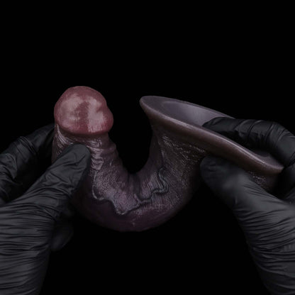 Mushroom Head Black Dildo | Extra Long Dual-Layer Platinum Silicone Realistic Cock with Unique Glans Shape, Deep Vein Texture & Oversized Balls — Dark Chocolate Purple for Deep Penetration Play