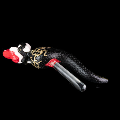 Snake Queen Sex Doll | Fantasy Serpent Goddess Stroker — Red-Haired Pointed-Ear Figurine, Black Snake-Scale Body, Gold Baroque Relief & Multi-Spiral Vaginal Channel in Platinum Silicone