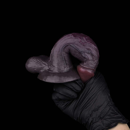 Bulbous Black Dildo | Dual-Layer Platinum Silicone Realistic Cock with Swollen Glans, Prominent Vein Texture & Extra-Wide Suction Cup — Deep Purple-Black for G-Spot & Cervix Play