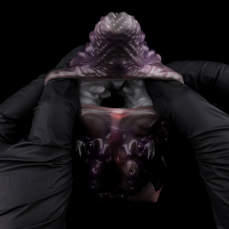 Alien Hive Pocket Pussy – Platinum Silicone Dual-Channel Monster Stroker with Void Purple & Flesh-Pink Sacs