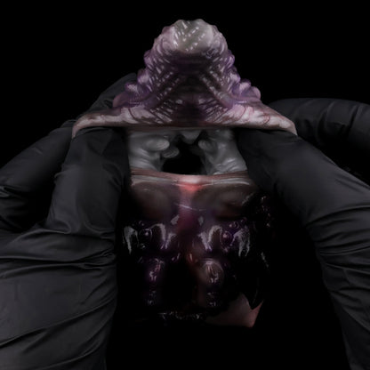 Alien Hive Pocket Pussy – Platinum Silicone Dual-Channel Monster Stroker with Void Purple & Flesh-Pink Sacs