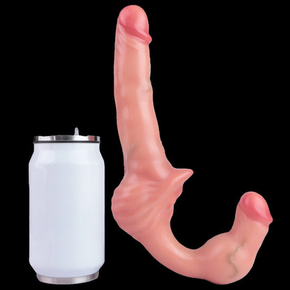 Double End Strapless Dildo Vibrator - Realistic Bareskin Penis Lesbian Strap On Masturbation