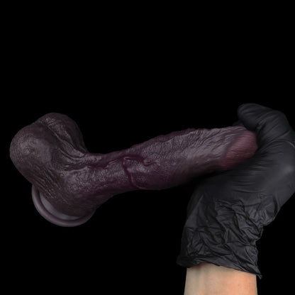 Curved Black Dildo | Egg-Shaped Glans, Horizontal Skin-Ring Texture & Multi-Vein Shaft — Dual-Layer Platinum Silicone in Deep Blue-Grey Purple for G-Spot Targeted Realistic Play