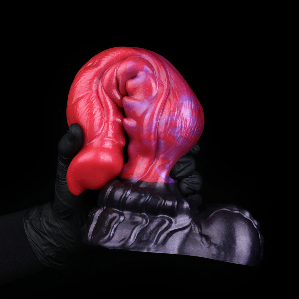 Inferno Drake — Fantasy Dragon Dog Dildo in Platinum Silicone, Red-Violet Marble, Dorsal Spine Barbs & Sculpted Base
