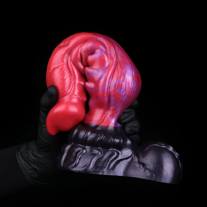 Inferno Drake — Fantasy Dragon Dog Dildo in Platinum Silicone, Red-Violet Marble, Dorsal Spine Barbs & Sculpted Base