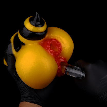 Queen Bee Pocket Pussy | Fantasy Dual-Channel Butt Masturbator with Bee Sting Tip & Stripe Texture — Platinum Silicone