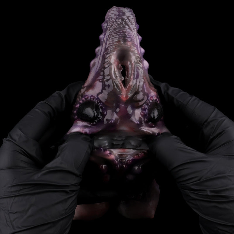 Alien Hive Pocket Pussy – Platinum Silicone Dual-Channel Monster Stroker with Void Purple & Flesh-Pink Sacs