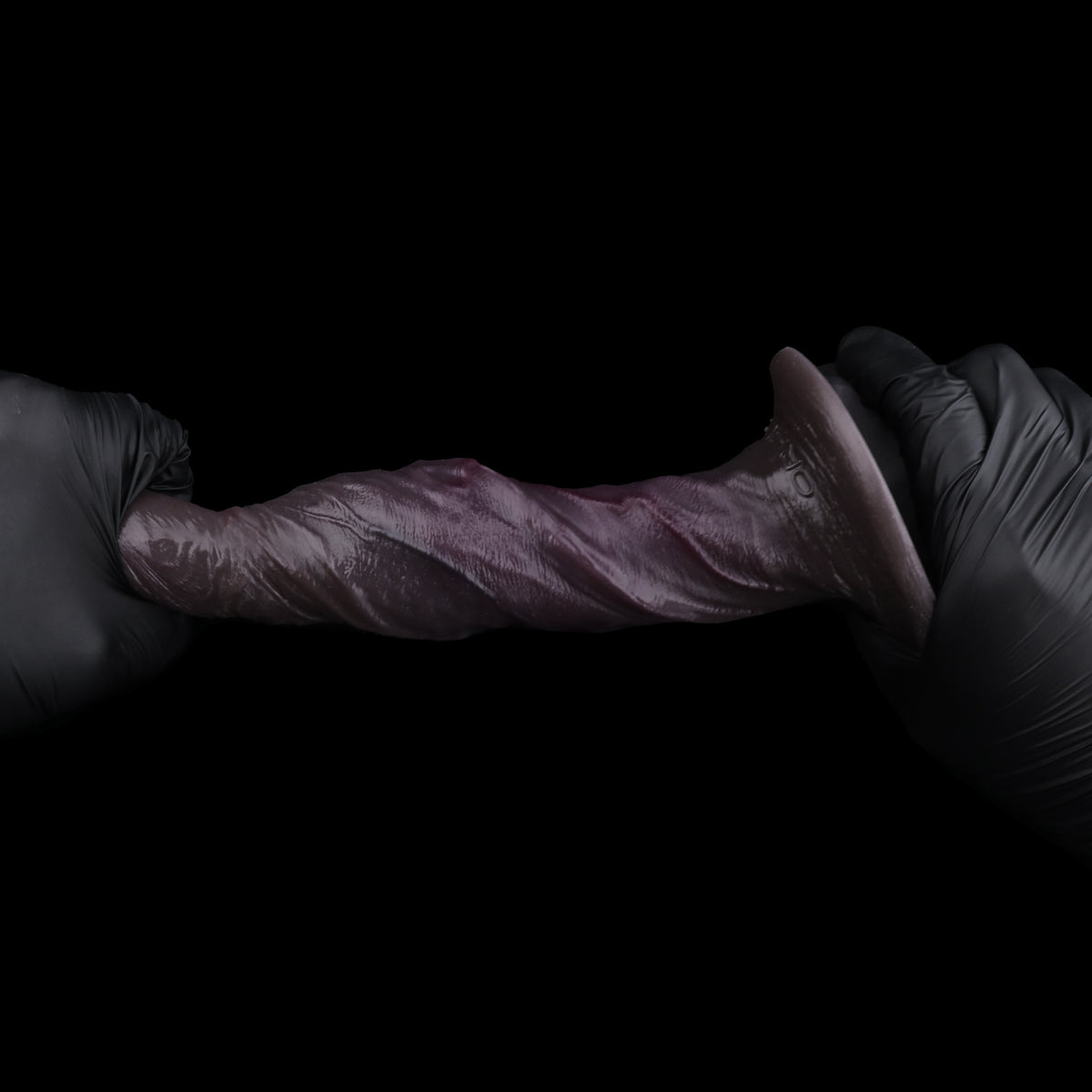 Thick Short Black Dildo | Rounded Bullet Glans, Spiral Skin Texture & Natural Upward Curve — Dual-Layer Platinum Silicone in Deep Aubergine Purple for G-Spot & Girth Play