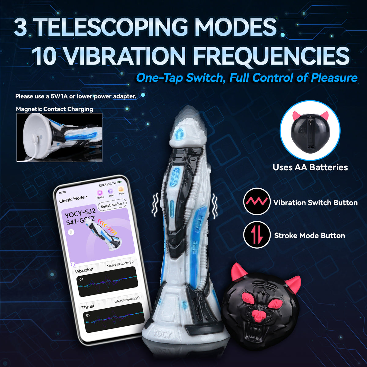App-Controlled Vibrating Cyber Dragon Dildo with Hands-Free Suction Base & Wireless Remote for Shower & Solo Play