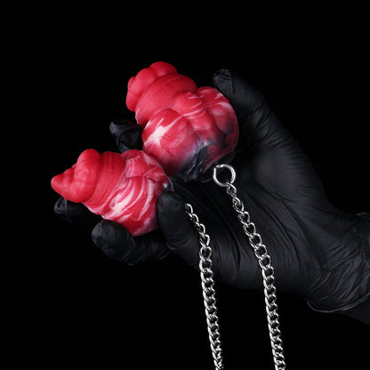Infernal Lava Silicone Egg with Steel Traction Leash – Multi-Zone Platinum Fantasy Plug for Deep Vaginal, Anal & Oral BDSM Play