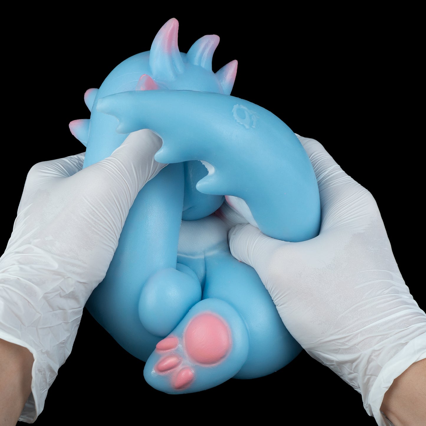 Jouet sexuel Pocket Dragon — Silicone platine, Bête fantastique bleue, Manche rose texturé et Canal de stimulation interne