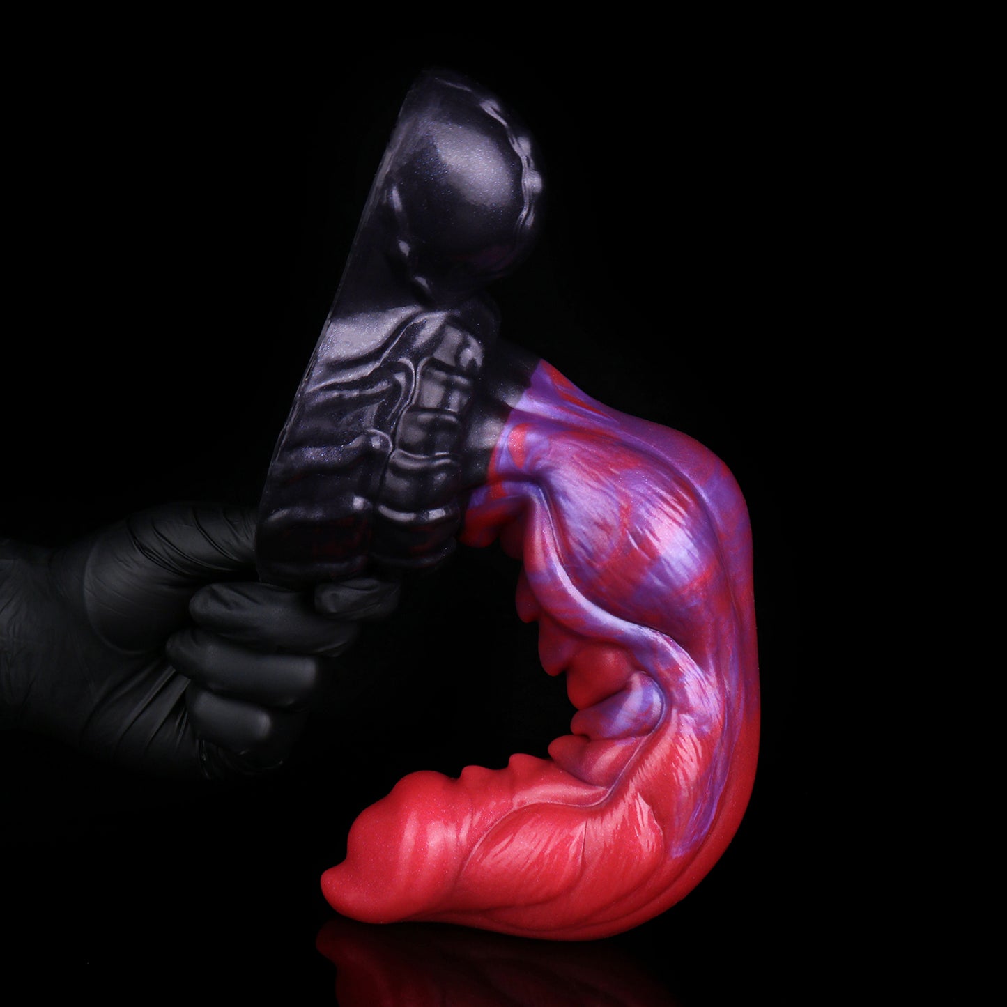 Inferno Drake — Fantasy Dragon Dog Dildo in Platinum Silicone, Red-Violet Marble, Dorsal Spine Barbs & Sculpted Base