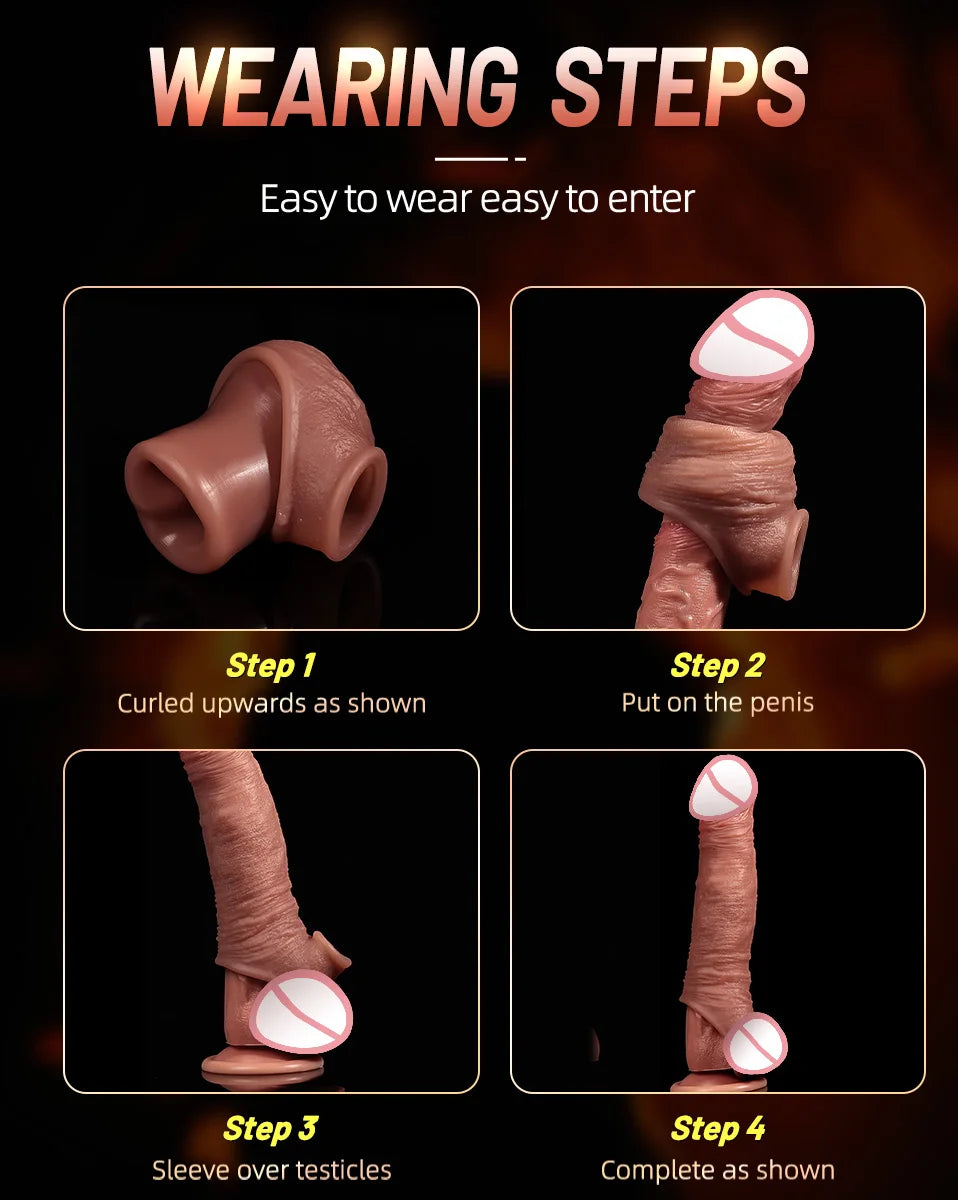 Realistic Penis Sleeve Condom Couple Sex Toy - Silicone Reusable Delay Ejaculation