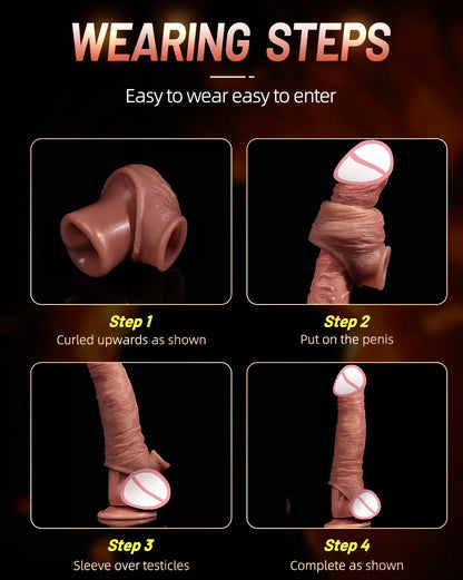 Realistic Penis Sleeve Condom Couple Sex Toy - Silicone Reusable Delay Ejaculation