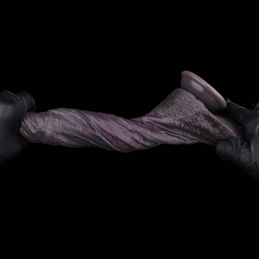 Long Straight Black Dildo | Multi-Vein Shaft, Realistic Skin Texture & Deep Wine-Brown Glans — Dual-Layer Platinum Silicone in Near-Black Dark Purple for Full-Length Deep Play