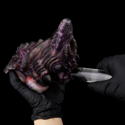 Alien Hive Pocket Pussy – Platinum Silicone Dual-Channel Monster Stroker with Void Purple & Flesh-Pink Sacs