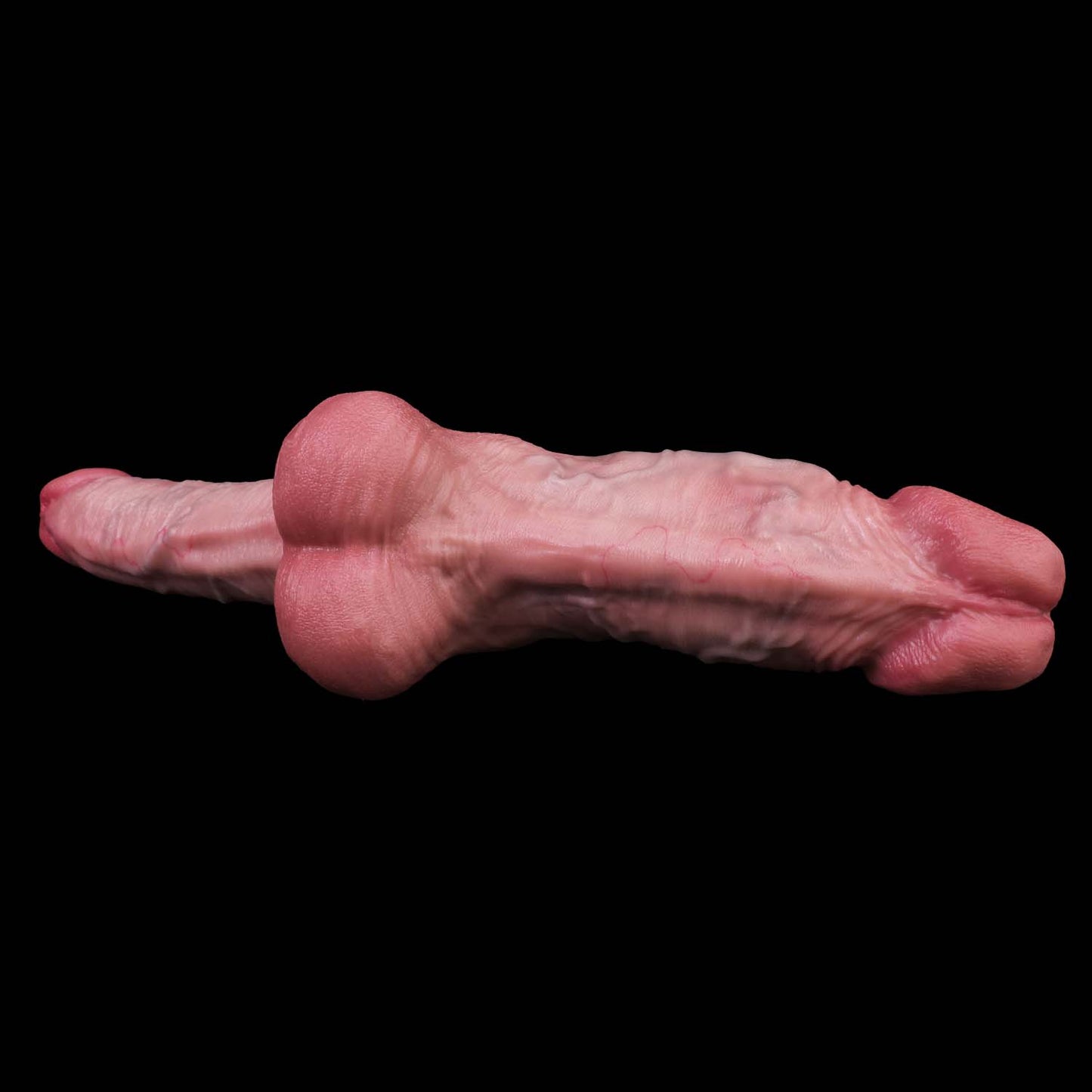 Asymmetric Double Dildo with Balls — Thick End & Long End Platinum Silicone Dual-Headed Dildo for Couples & Lesbian Play