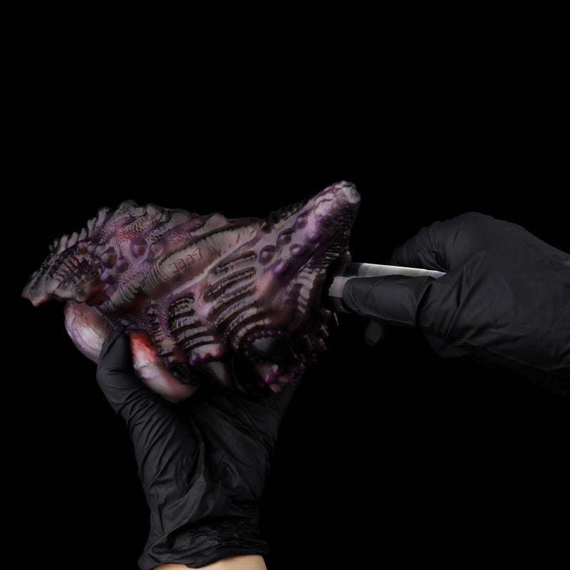 Alien Hive Pocket Pussy – Platinum Silicone Dual-Channel Monster Stroker with Void Purple & Flesh-Pink Sacs