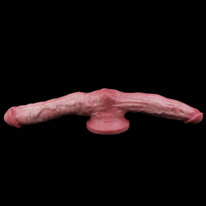 Dual-Ended Realistic Double Dildo — Platinum Silicone Double-Headed Dildo with Suction Cup Base, Veined Shaft & Two Sizes