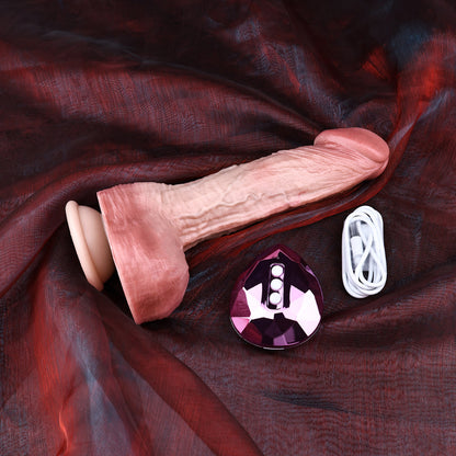Ultra-Lifelike Vibrating Realistic Dildo with Veined Testicles & Hands-Free Suction Base for Shower & Harness Play (Remote-Controlled)