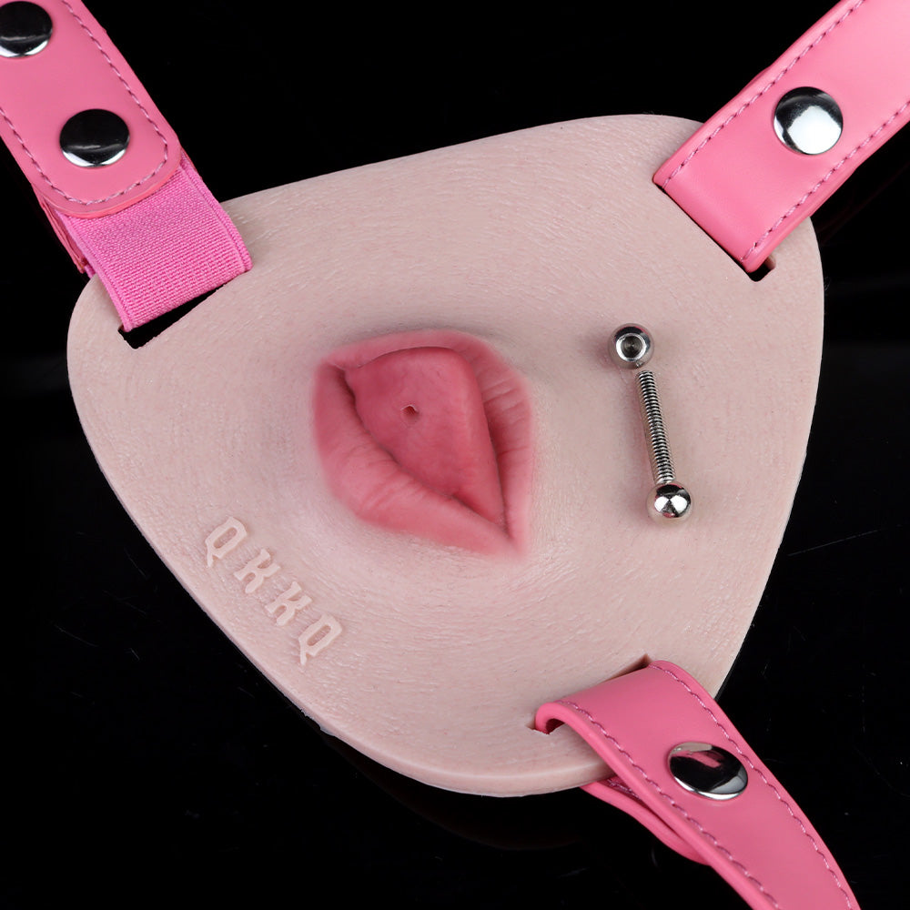 Tongue Stud Chest Harness — 3D Sculpted BDSM Toys with Removable Tongue Piercing & Adjustable Leather Strap