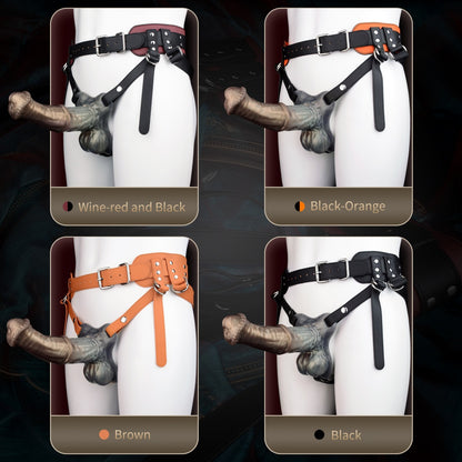 Wearable Leather Harness Penis Extender & Masturbation Cock Sleeve - Platinum Silicone Sex Toys for Men