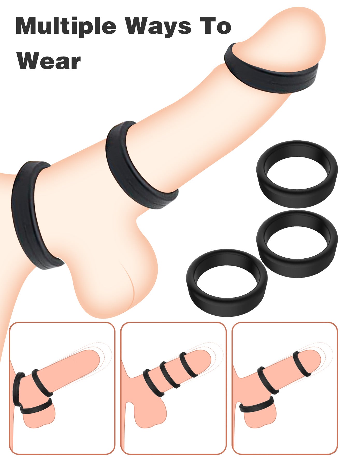 Premium Silicone Cock Ring - Three in Pair Flexible Penis Delay Ejaculation Trainer