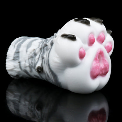 Arctic Wolf Paw Pocket Pussy — Platinum Silicone Fantasy Wolf Paw Masturbator with Pink Paw Pads, Fur Texture & Single-Channel Design