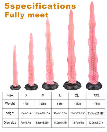 Fantasy Tentacle Long Anal Dildo Butt Plug - Pink Realism Octopus Flared Base Sex Toys for Women