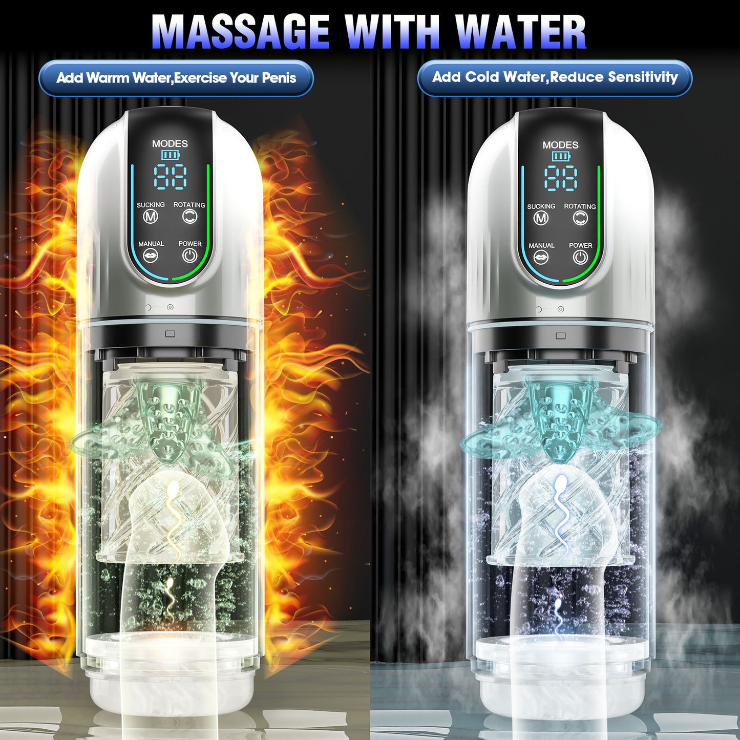 Masturbateur masculin léchant la langue, vibrateur - Douche à eau, massage rotatif du pénis, machine sexuelle de fellation