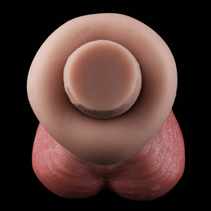 Asymmetric Double Dildo with Balls — Thick End & Long End Platinum Silicone Dual-Headed Dildo for Couples & Lesbian Play