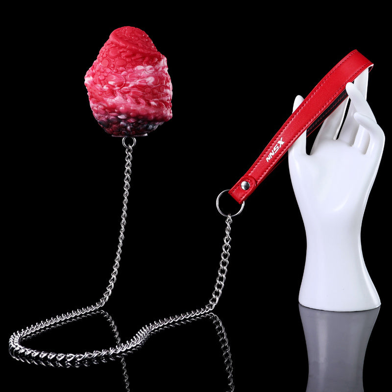 Pebbled Infernal Silicone Egg with Heavy-Duty Steel Leash – Multi-Use Platinum Fantasy Plug for Vaginal, Anal & Oral Sensory Dominance