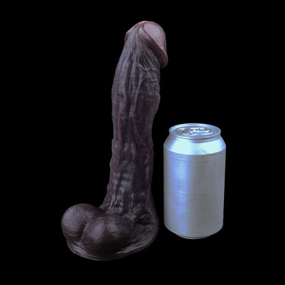 Curved Black Dildo | Long Upward-Angled Shaft, Realistic Skin Texture & Anatomical Detail — Dual-Layer Platinum Silicone in Dark Chocolate Brown for G-Spot Curve Play