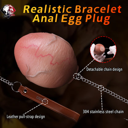 Realistic Vein-Textured Silicone Butt Plug with Steel Chain — Egg-Shaped Anal Toy for Triple-Use Exploration