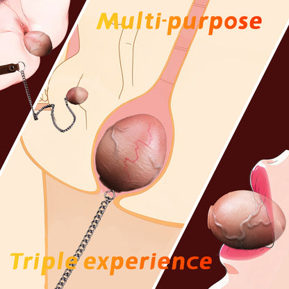 Realistic Vein-Textured Silicone Butt Plug with Steel Chain — Egg-Shaped Anal Toy for Triple-Use Exploration