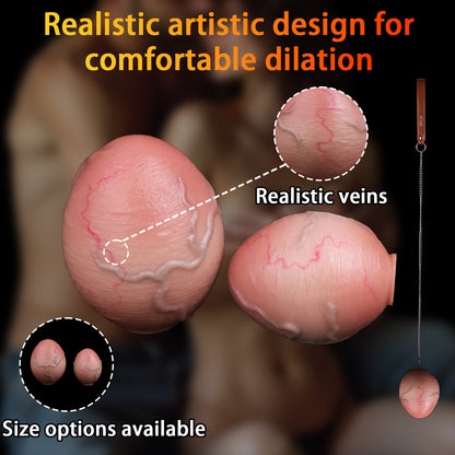 Realistic Vein-Textured Silicone Butt Plug with Steel Chain — Egg-Shaped Anal Toy for Triple-Use Exploration