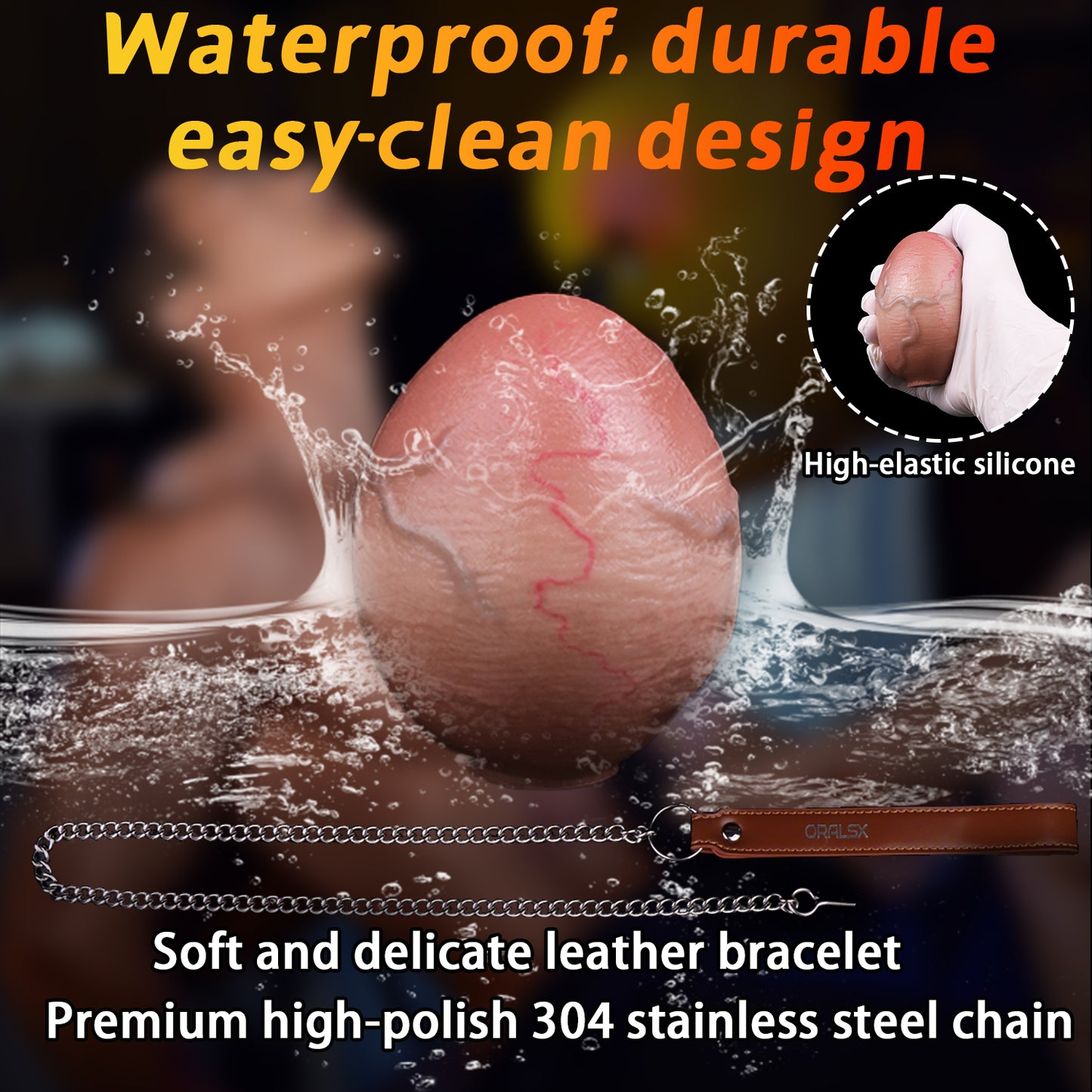 Realistic Vein-Textured Silicone Butt Plug with Steel Chain — Egg-Shaped Anal Toy for Triple-Use Exploration