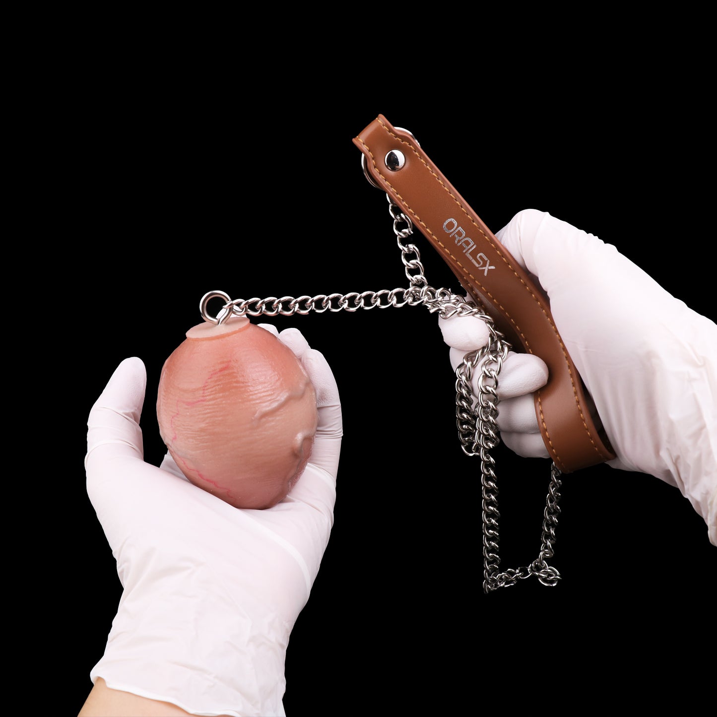 Realistic Vein-Textured Silicone Butt Plug with Steel Chain — Egg-Shaped Anal Toy for Triple-Use Exploration