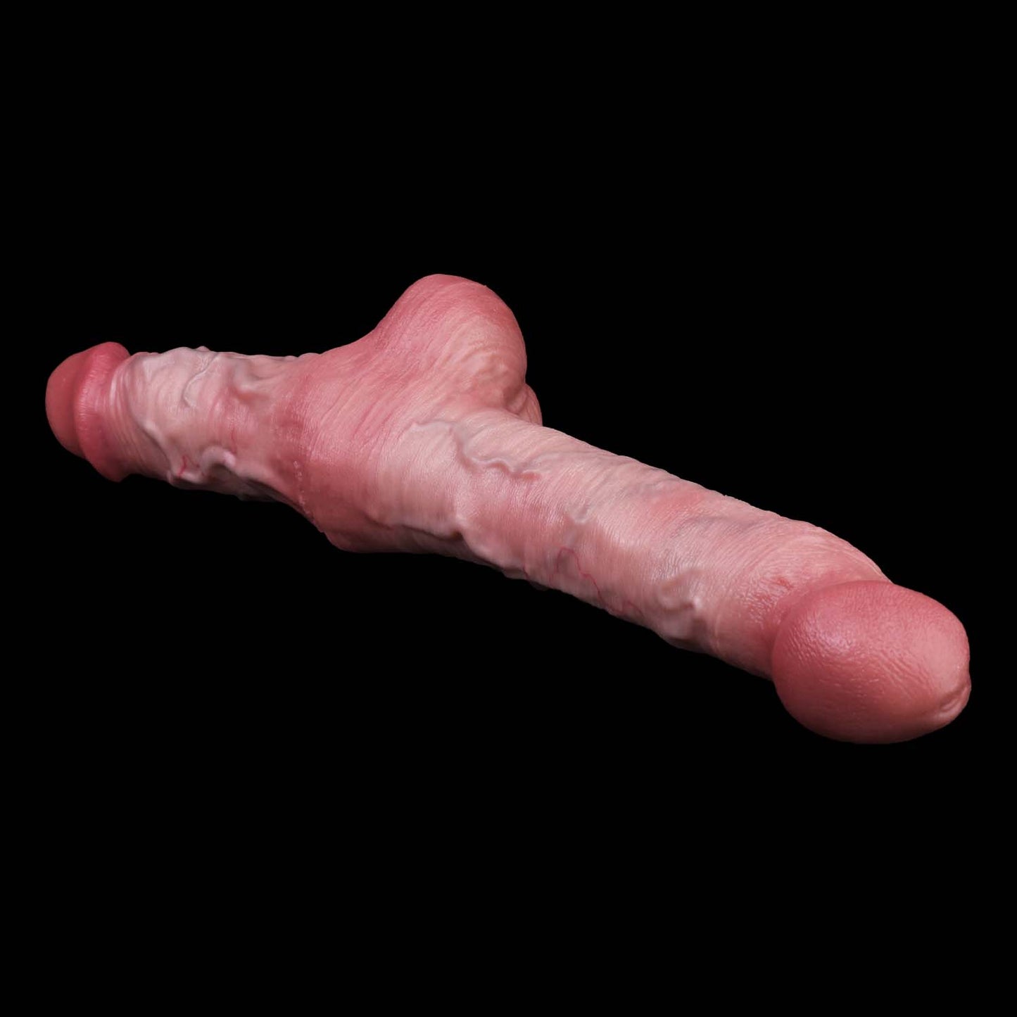 Asymmetric Double Dildo with Balls — Thick End & Long End Platinum Silicone Dual-Headed Dildo for Couples & Lesbian Play