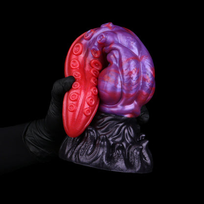 Abyssal Coil — Octopus Tentacle Fantasy Dildo in Platinum Silicone, Crimson-Violet Marble, Sucker Array, Multi-Lobe Shaft, Knot & Tentacle-Crown Suction Base