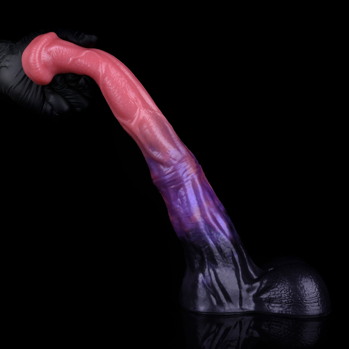 Obsidian Flame Flared Head Dual-Pour Platinum Silicone Horse Dildo with Hands-Free Vacuum Mount