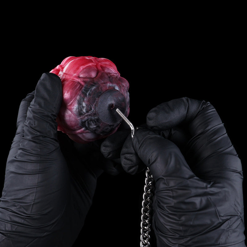 Dragon Scale Silicone Egg Anchor Plug & Restraint Gag with 304 Steel Leash & Red Leather Handle (M/L)