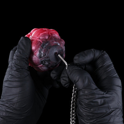 Dragon Scale Silicone Egg Anchor Plug & Restraint Gag with 304 Steel Leash & Red Leather Handle (M/L)