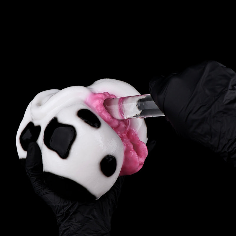 Bovine Fantasy Sex Dolls – Spotted Cow Print Platinum Silicone Dual-Tunnel Booty Stroker
