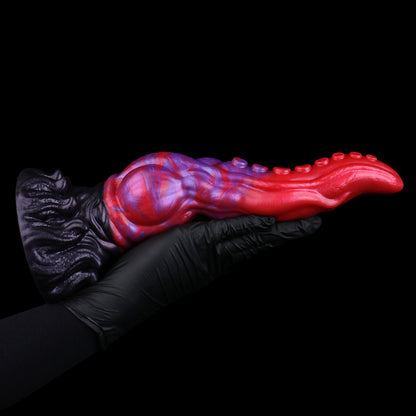 Abyssal Coil — Octopus Tentacle Fantasy Dildo in Platinum Silicone, Crimson-Violet Marble, Sucker Array, Multi-Lobe Shaft, Knot & Tentacle-Crown Suction Base