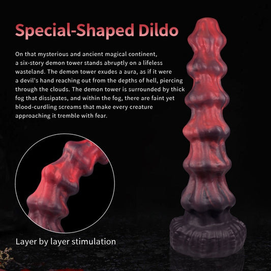 Dragon Pagoda Anal Beads Butt Plug – Platinum Silicone Fantasy Dildo with Suction Cup | Domlust
