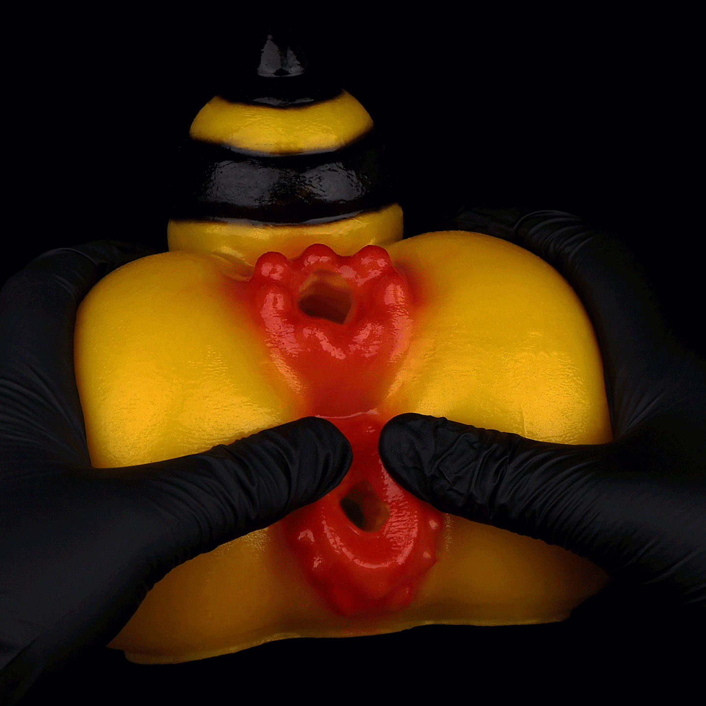 Queen Bee Pocket Pussy | Fantasy Dual-Channel Butt Masturbator with Bee Sting Tip & Stripe Texture — Platinum Silicone