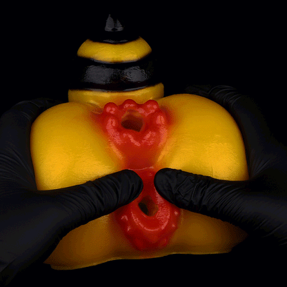 Queen Bee Pocket Pussy | Fantasy Dual-Channel Butt Masturbator with Bee Sting Tip & Stripe Texture — Platinum Silicone